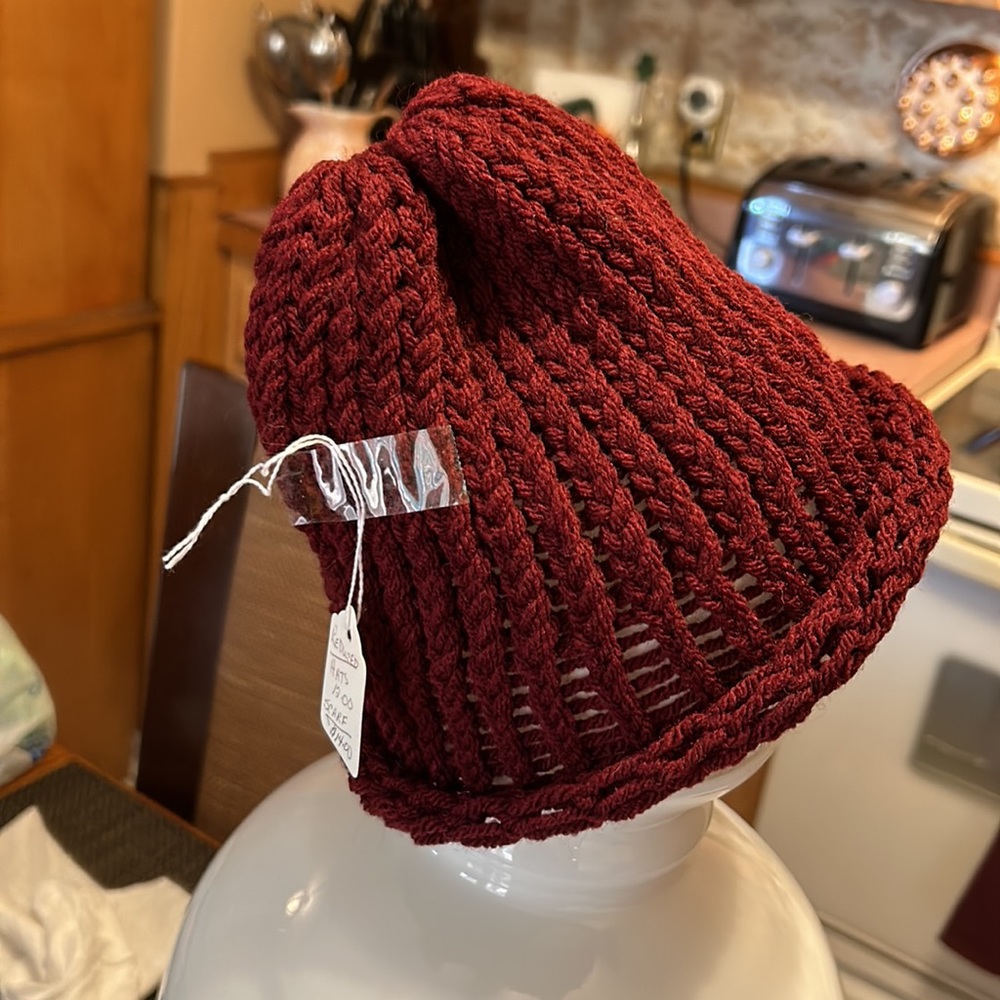 Beautiful Girl’s Handmade knit Burgundy Hat and scarf with Pompoms ends scarf - Picture 7 of 9